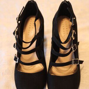 Lauren Blakwell Black Velvet Strappy High Heel Dress Shoe Size 8.5